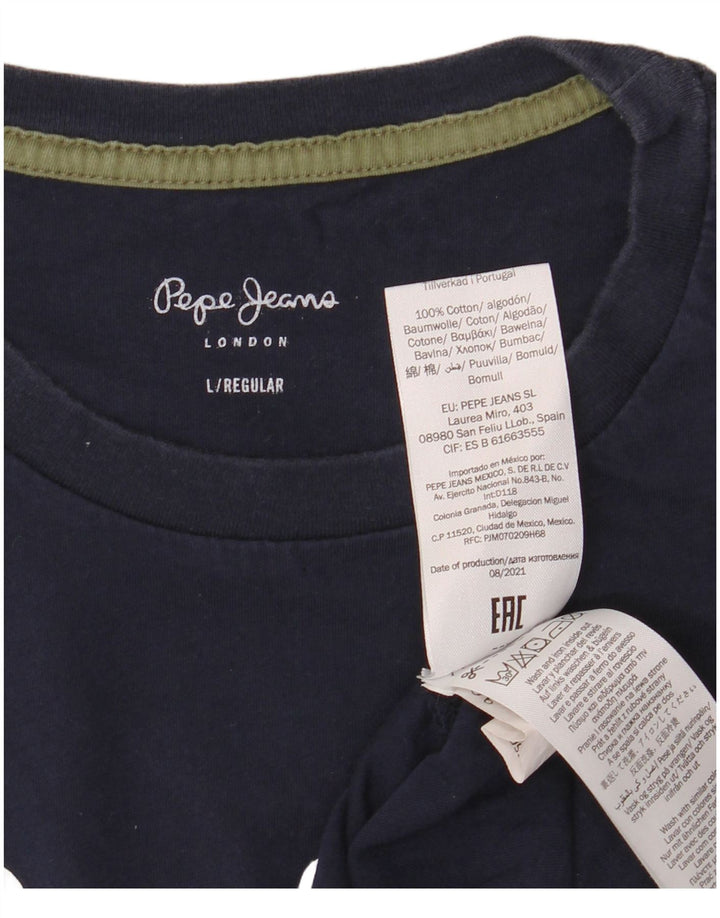 PEPE JEANS Herren-T-Shirt mit normaler Passform und Grafik, groß, marineblaue Baumwolle