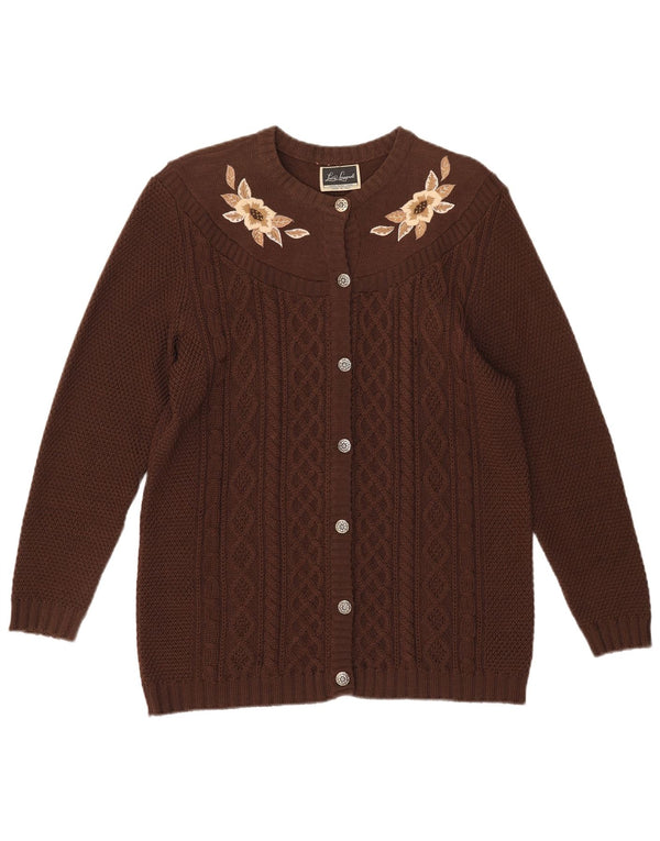Luisa Spagnoli Damen Strickjacke Pullover UK 12 Mittelbraune geblümte Wolle