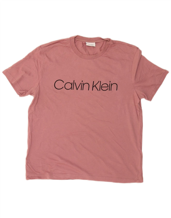 CALVIN KLEIN Damen Grafik T-Shirt Top UK 18 XL Rosa Baumwolle
