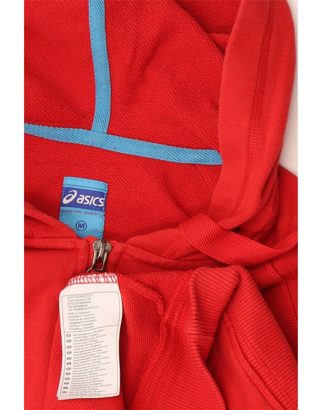 Asics Herren-Kapuzenpullover mit Reißverschluss, mittelrote Baumwolle