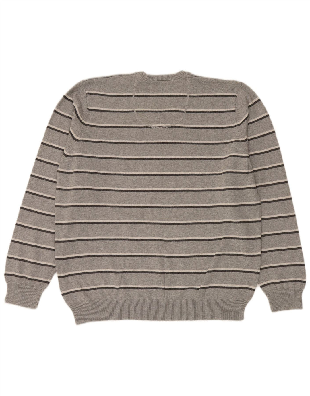 Marks & Spencer Herren Blue Harbor V-Ausschnitt Pullover Pullover XL Grau gestreift