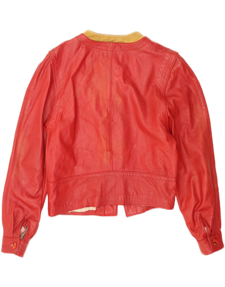 Marcos Damen Crop Lederjacke IT 44 Mittelrotes Colourblock-Leder