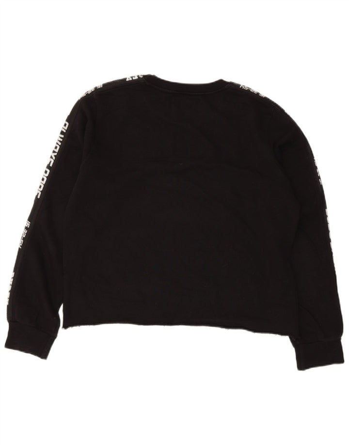 PYREX Damen Crop Graphic Sweatshirt Pullover UK 16 Large Schwarze Baumwolle