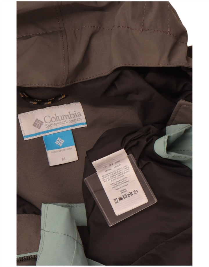 COLUMBIA Damen-Regenmantel mit Kapuze, UK 14, mittelgrünes Farbblock-Polyester