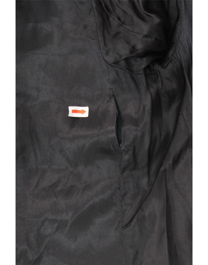VINTAGE Damen Zweireihiger Ledermantel UK 14 Mittelschwarz