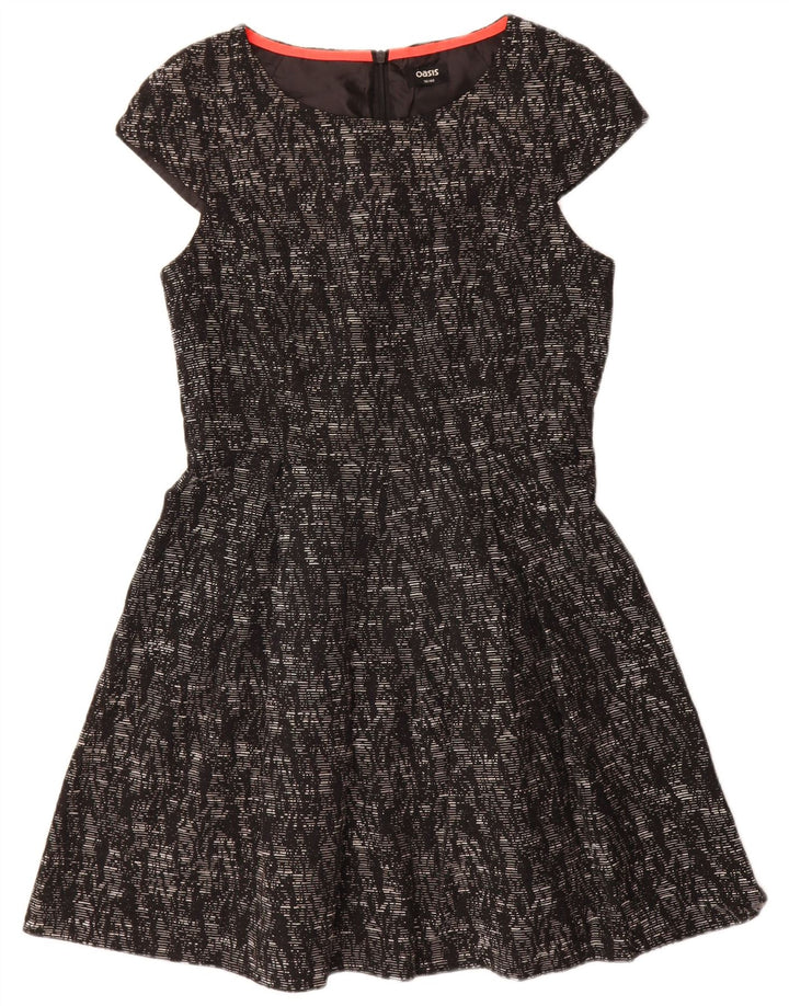Oasis A-Linien-Kleid für Damen, UK 14, Mittelschwarz gefleckte Viskose