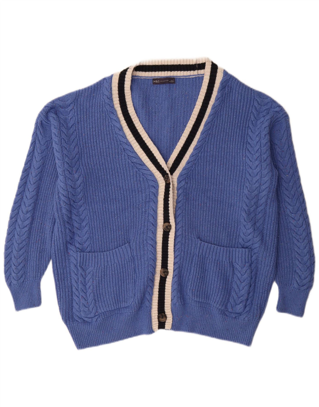 Marks & Spencer Damen-Strickjacke in Übergröße, Gr. 16, Größe L, Blau, Baumwolle