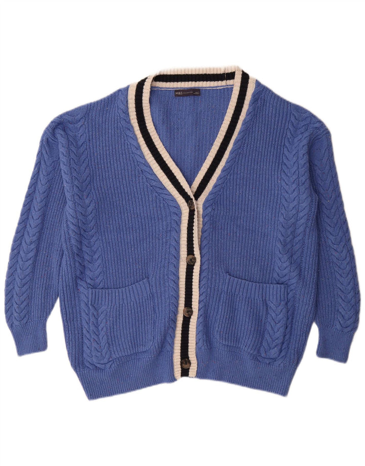 Marks & Spencer Damen-Strickjacke in Übergröße, Gr. 16, Größe L, Blau, Baumwolle