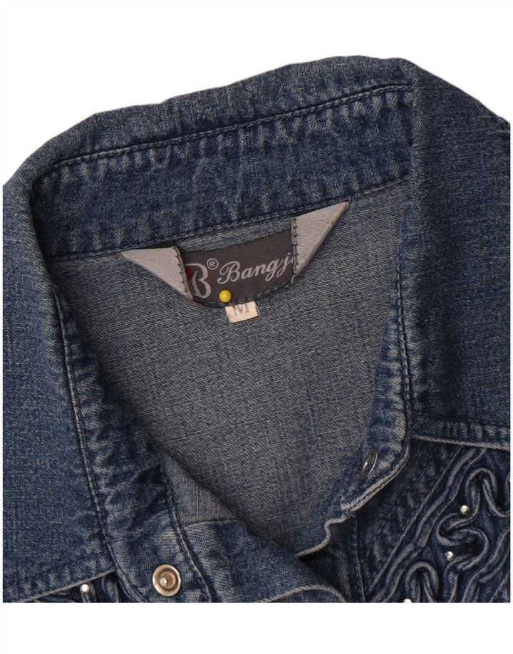 Vintage Damen Jeanshemd UK 14 Mittelblaue Baumwolle