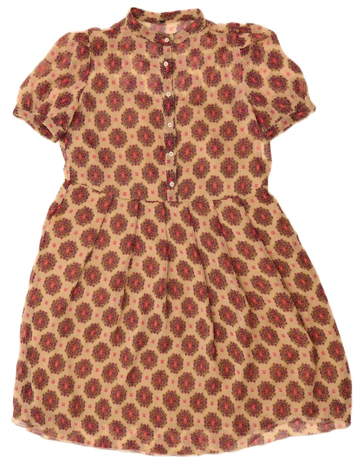 Benetton Damen A-Linien-Kleid UK 12 Mittelbeige mit Blumenmuster