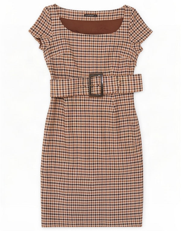 Calliope Damen Etuikleid UK 14 Large Beige Hahnentrittwolle