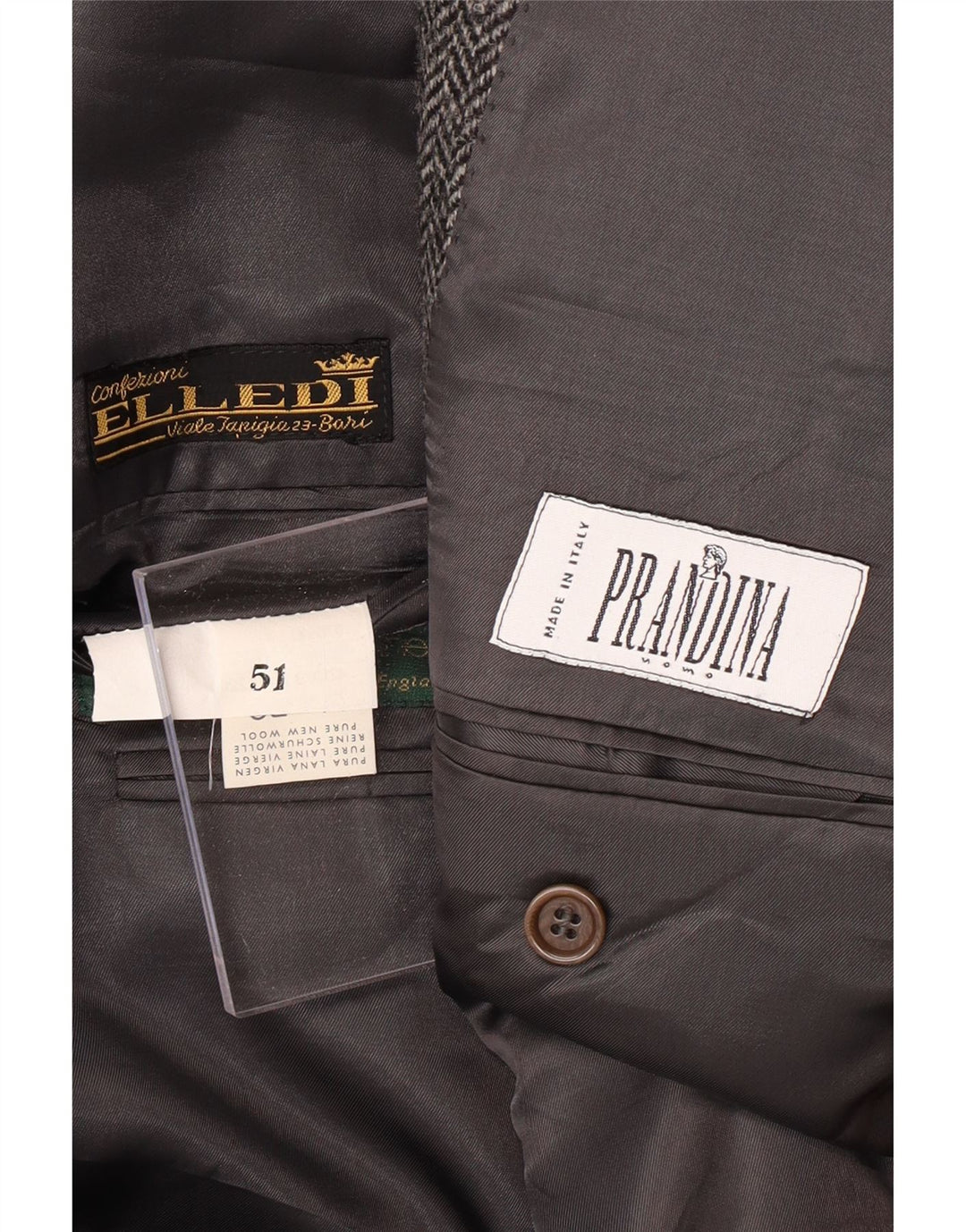 PRANDINA Herren-Blazer mit 3 Knöpfen, IT 51, großes graues Fischgrätenmuster