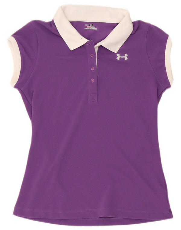 Under Armour Damen Heat Gear Poloshirt UK 12 Mittellila Farbblock