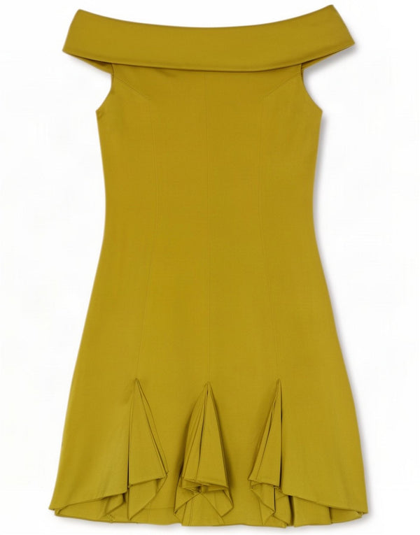 Karen Millen Womens Off Shoulder Dress UK 8 Small Green Silk