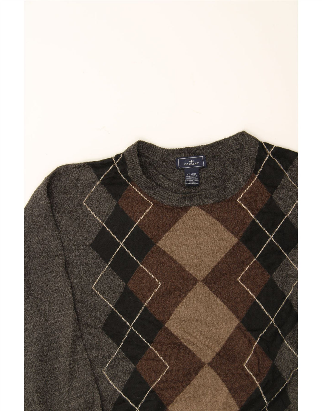 DOCKERS Herren-Pullover mit Rundhalsausschnitt, 2XL, graues Argyle/Diamant-Acryl