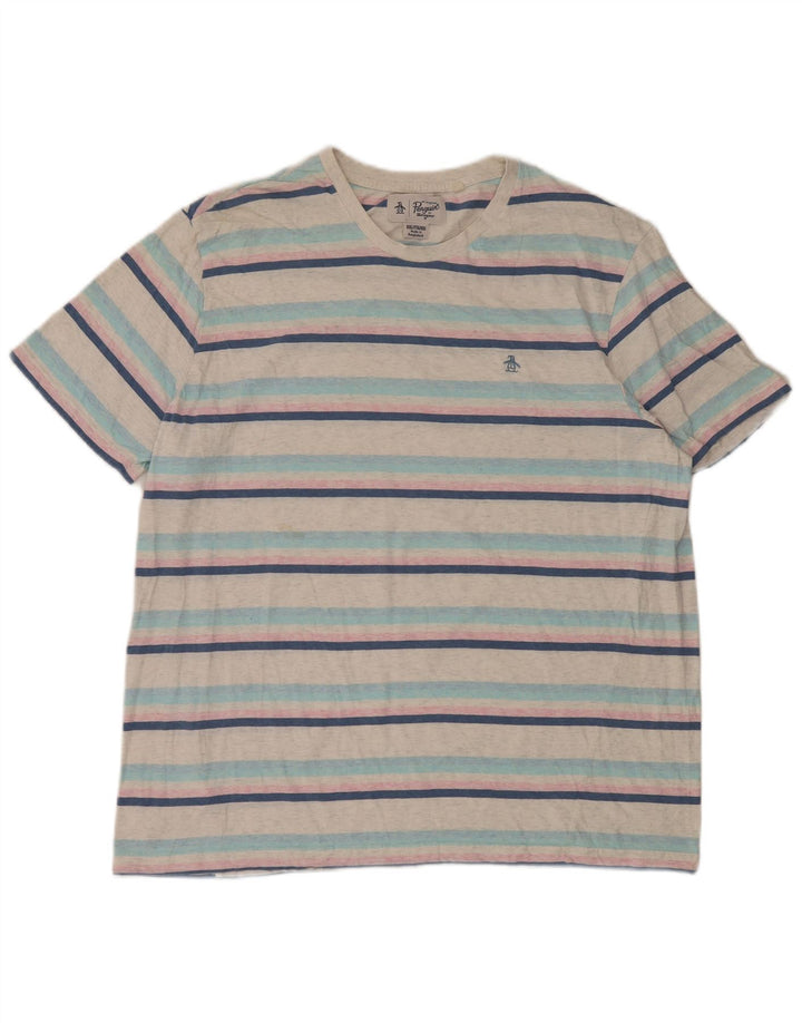 Penguin Herren T-Shirt Top 2XL weiß gestreift aus Baumwolle