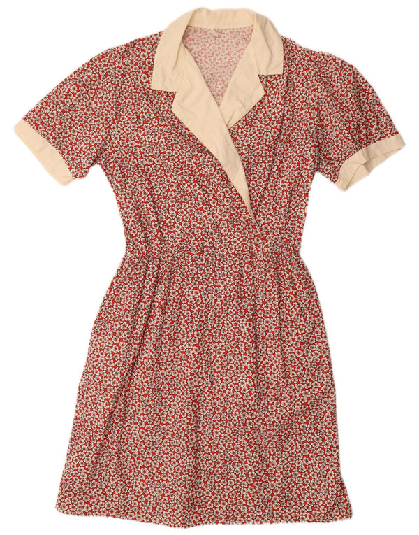 Vintage Damen A-Linie Kleid IT 54 3XL Rot geblümte Baumwolle