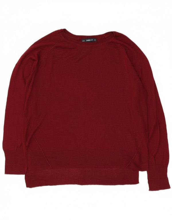 Zara Womens Boat Neck Jumper Sweater UK 14 Medium Maroon