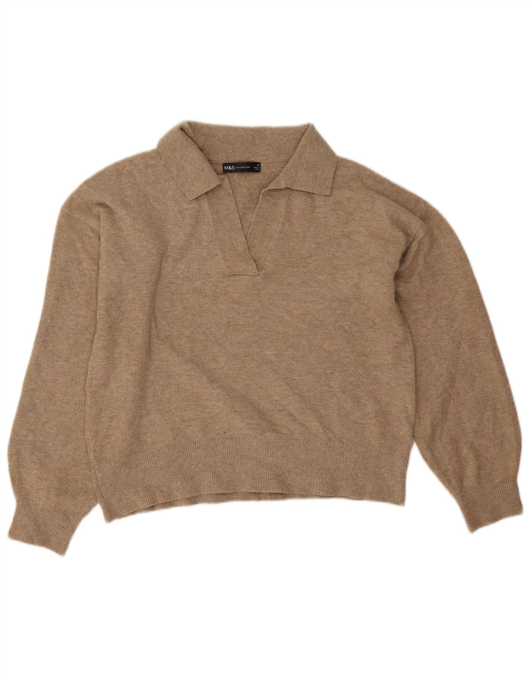 Marks & Spencer Damen Crop Polo Neck Pullover Pullover UK 14 Mittelbeige