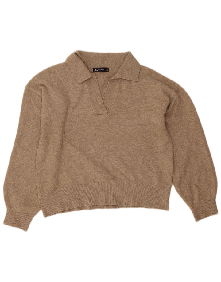 Marks & Spencer Damen Crop Polo Neck Pullover Pullover UK 14 Mittelbeige