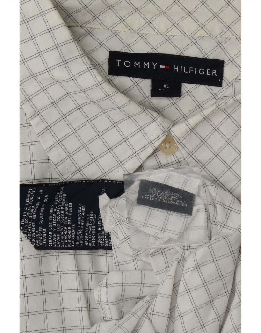 Tommy Hilfiger Herrenhemd XL weiß kariert Baumwolle