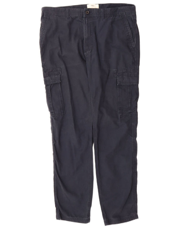 Marks & Spencer Herren Tapered Cargohose W36 L33 Marineblaue Baumwolle