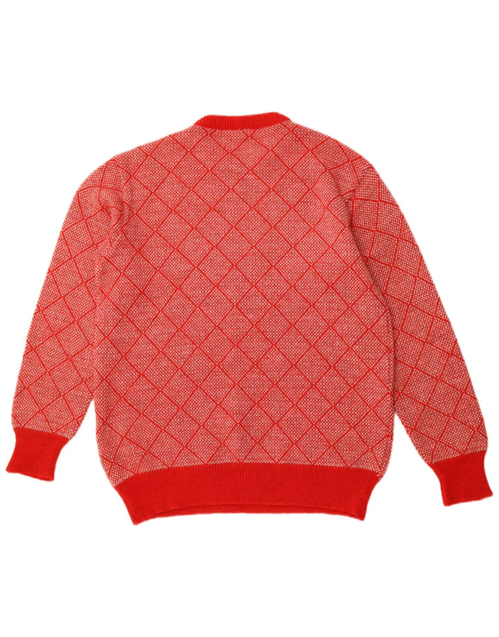 VINTAGE Herren-Pullover mit Rundhalsausschnitt, Größe 52, groß, rot, geometrisch