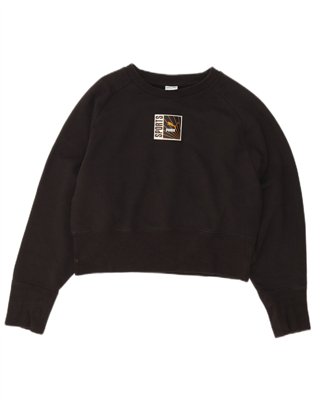 Puma Womens Graphic Crop Sweatshirt Pullover UK 14 Mittelschwarze Baumwolle