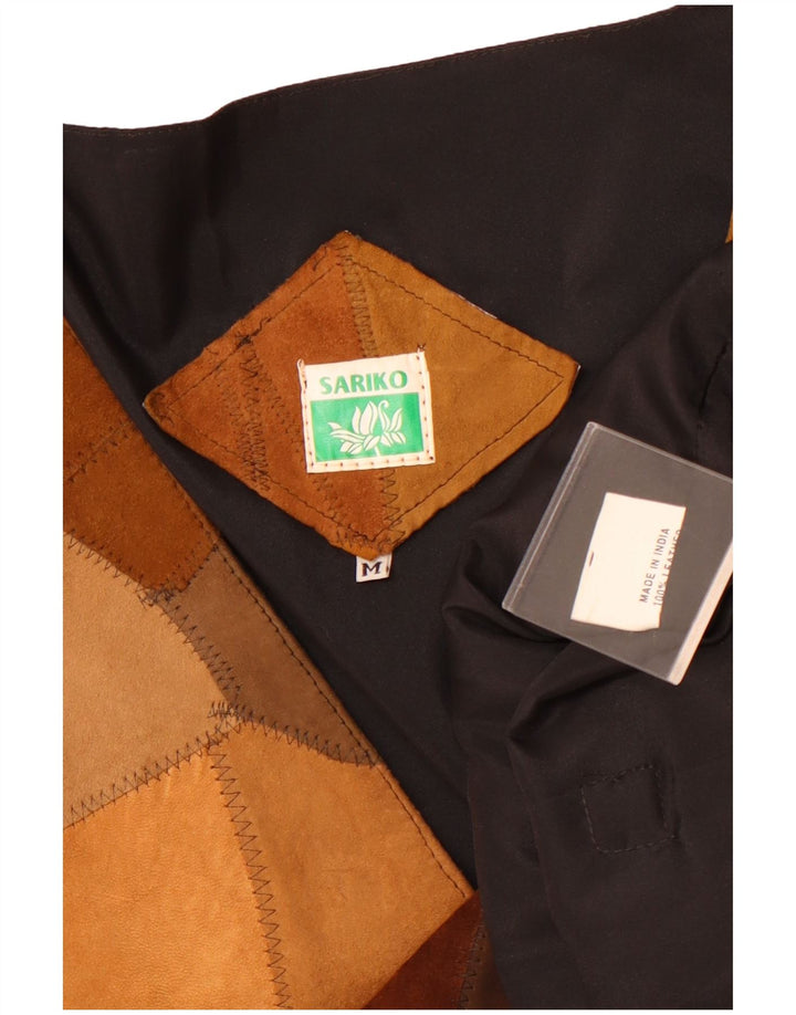 Vintage Damen Wildlederweste UK 14 Mittelbraunes Patchwork-Leder