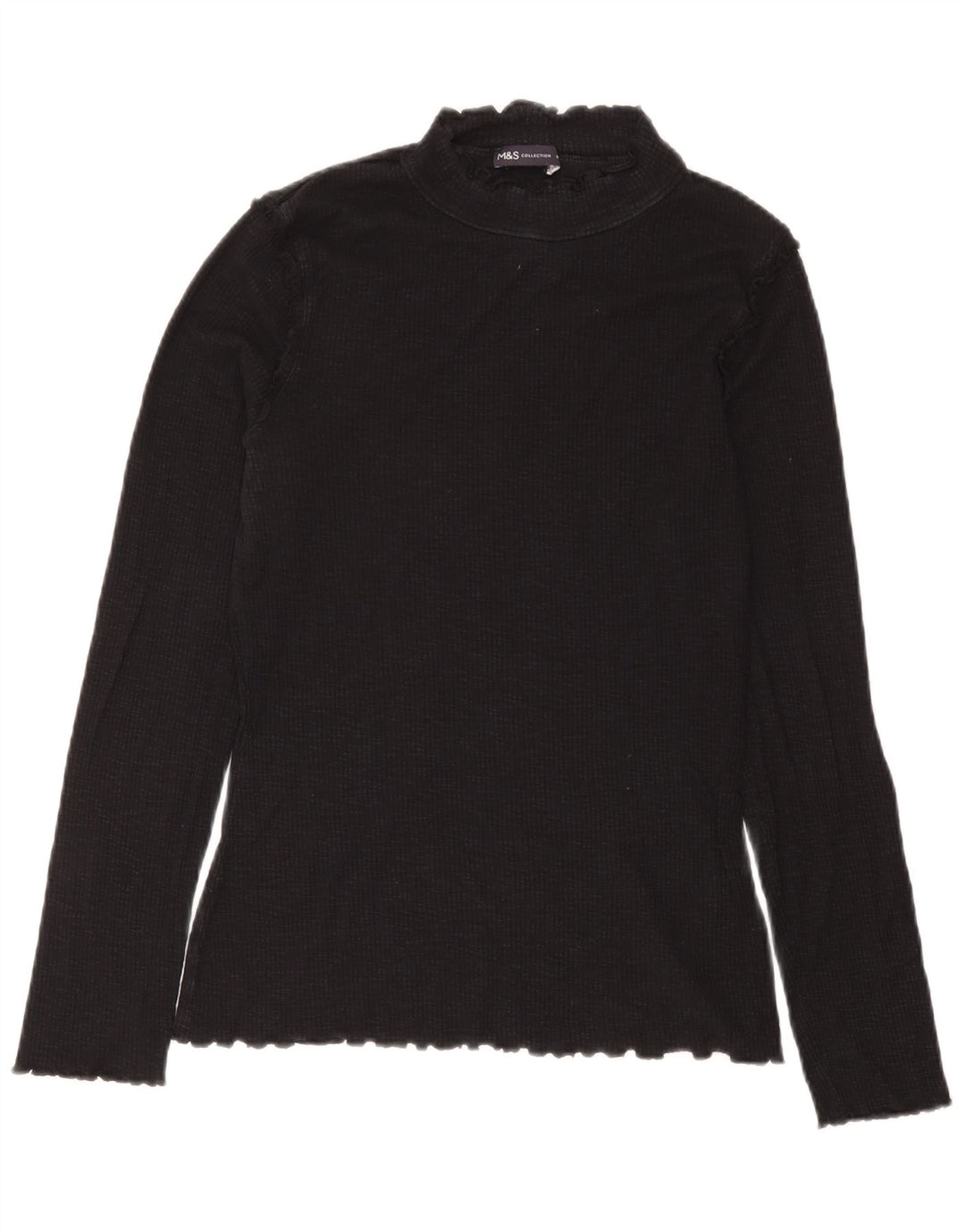 Marks & Spencer Damen Top Langarm UK 14 Medium Schwarz Baumwolle