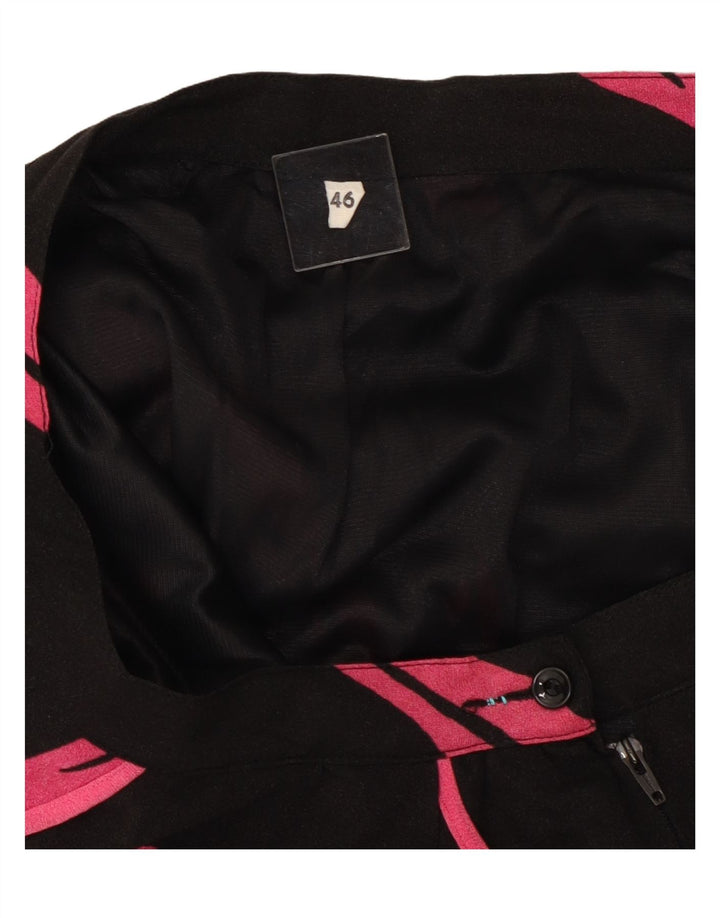VINTAGE Damen A-Linienrock mit abstraktem Muster IT 46 Large W32 Schwarz