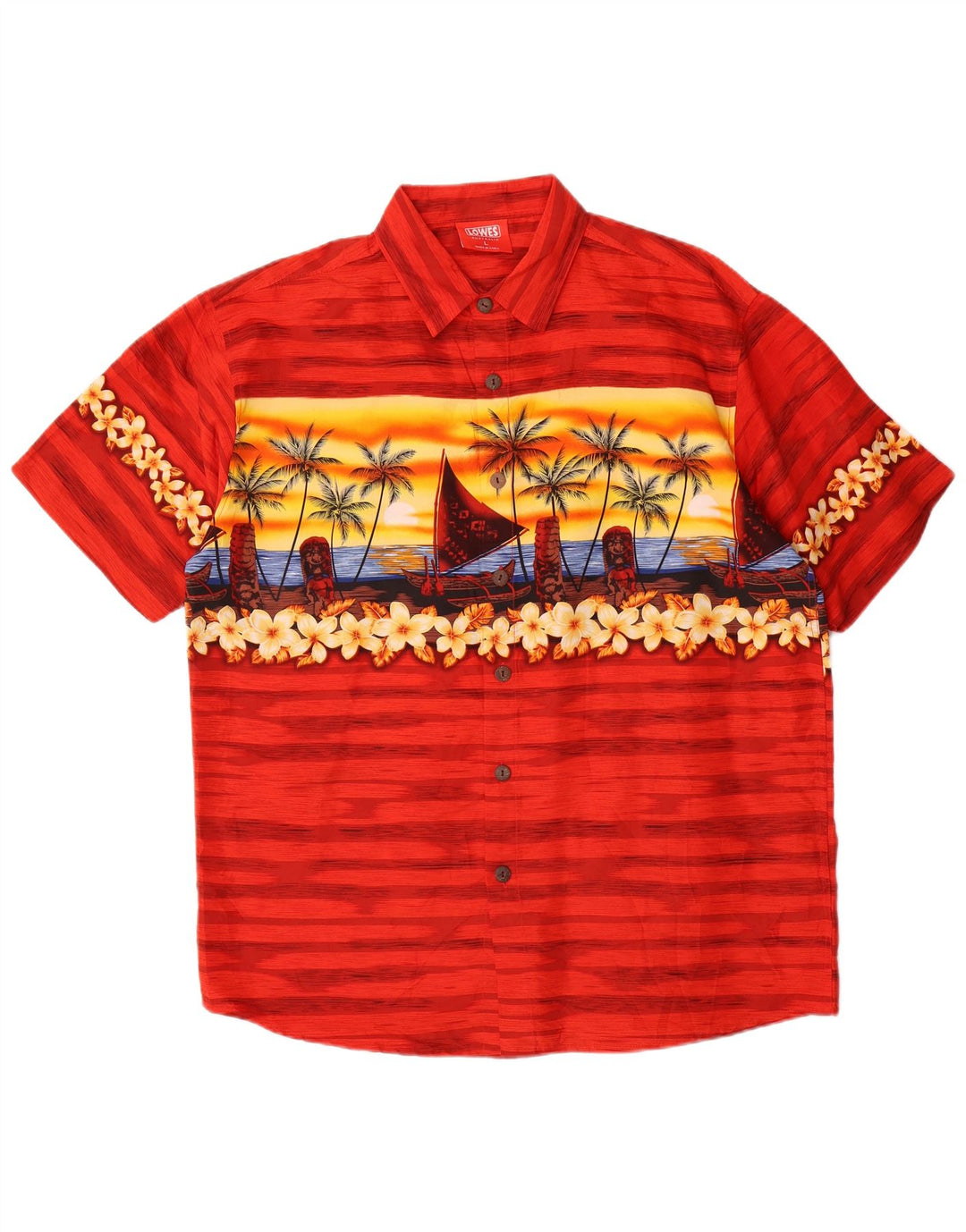 Lowes Herren-Kurzarmhemd, groß, rot, geblümt, Polyester, hawaiianisch