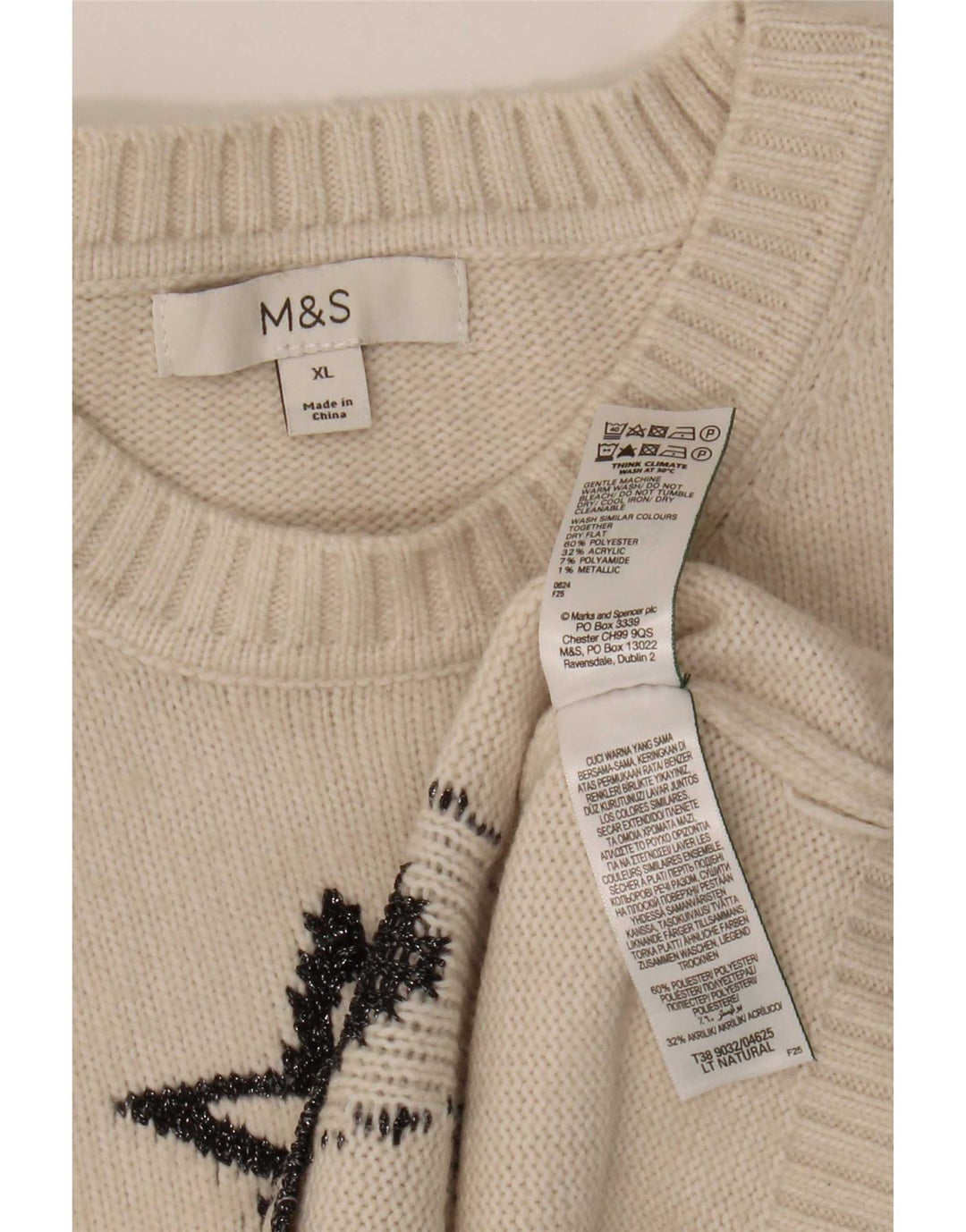 Marks & Spencer Damen-Pullover mit abstraktem Muster und Rundhalsausschnitt, UK 18, XL B