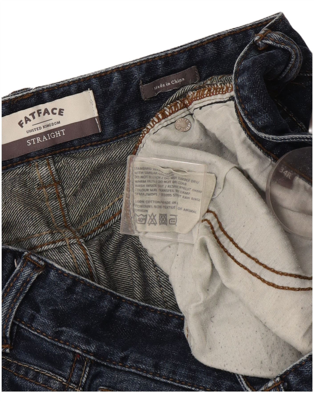 Fat Face Herren Straight Jeans W34 L30 Marineblau Baumwolle