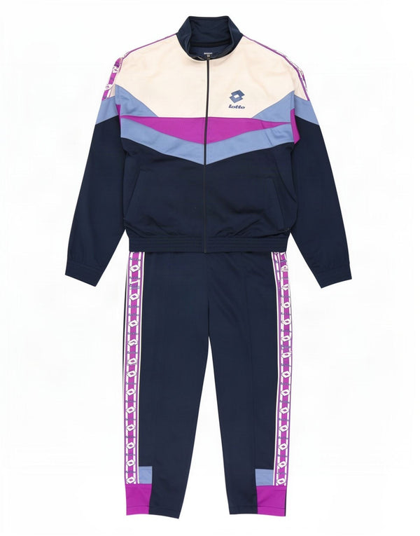 Lotto Mens Graphic Full Tracksuit Medium Navy Blue Colourblock Polyester