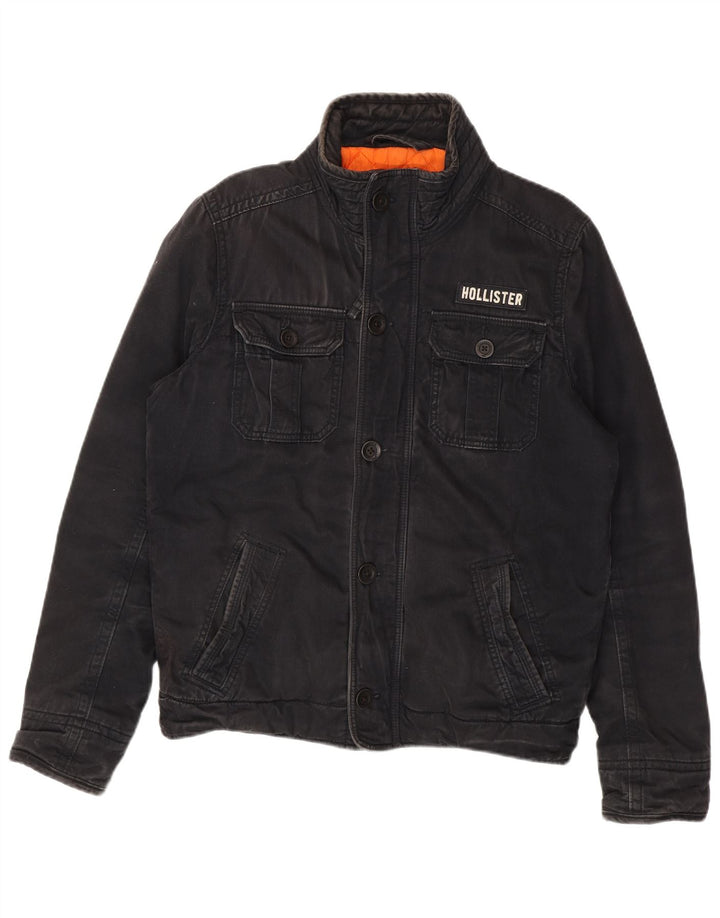 Hollister Herren-Utility-Jacke UK 40 Large aus schwarzer Baumwolle