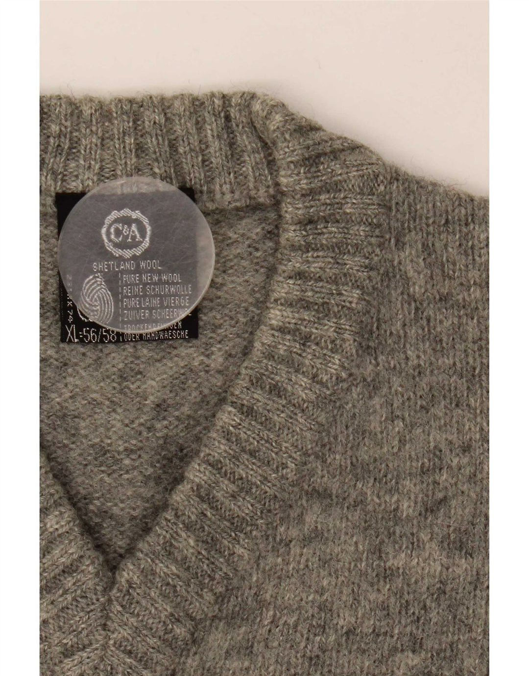 C & A Herren-Pullover mit V-Ausschnitt IT 56/558 XL grau gefleckte Wolle
