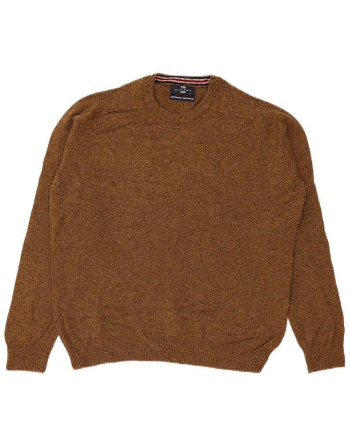 Marks & Spencer Herren-Pullover mit Rundhalsausschnitt, mittelbraune Lammwolle