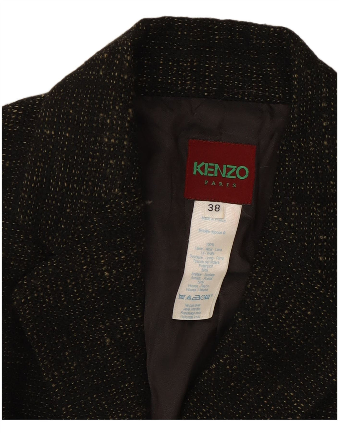 Kenzo Damen-Blazerjacke mit 3 Knöpfen, EU 38, mittelbraun gesprenkelte Wolle