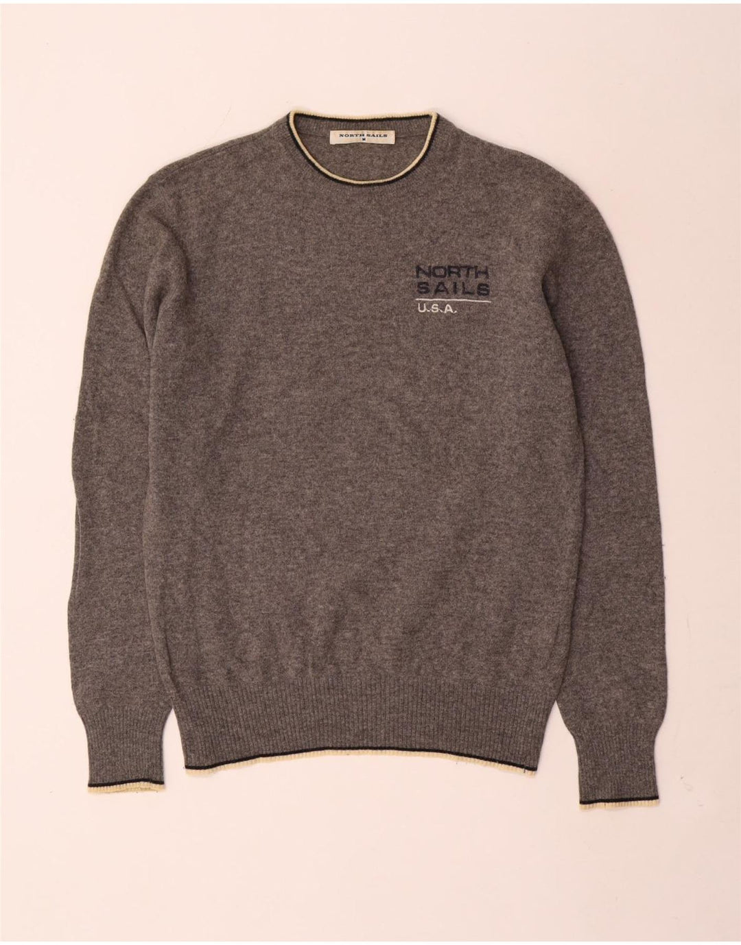 North Sails Herren-Pullover mit grafischem Rundhalsausschnitt, mittelgrau gesprenkelte Wolle