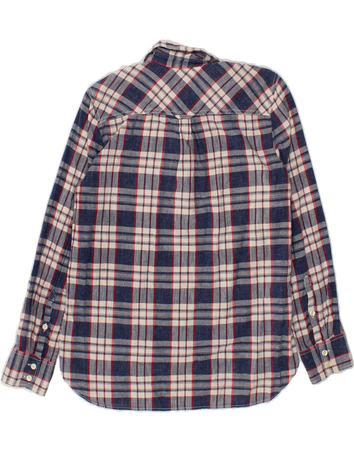 J. CREW Womens Boy Fit Longline Pullover Shirt UK 6 XS Navy Blue Check Vintage J. Crew and Second-Hand J. Crew from Messina Hembry 