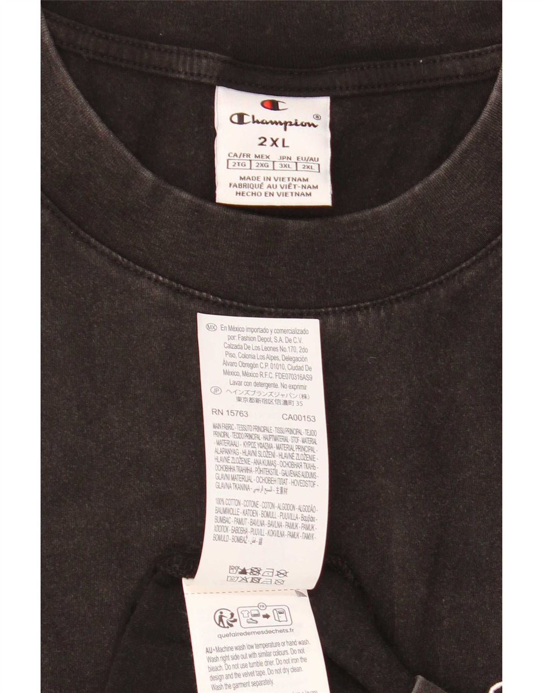 Champion Herren T-Shirt Top 2XL Schwarz Baumwolle