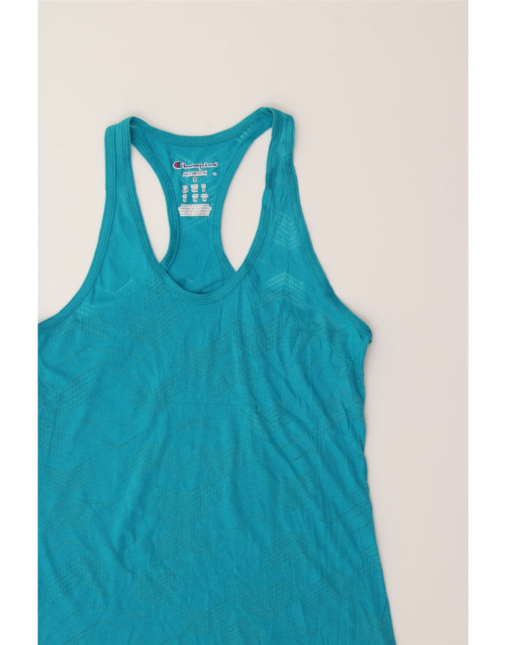 CHAMPION Womens Graphic Vest Top UK 8 Small Blue Polyester Vintage Champion and Second-Hand Champion from Messina Hembry 