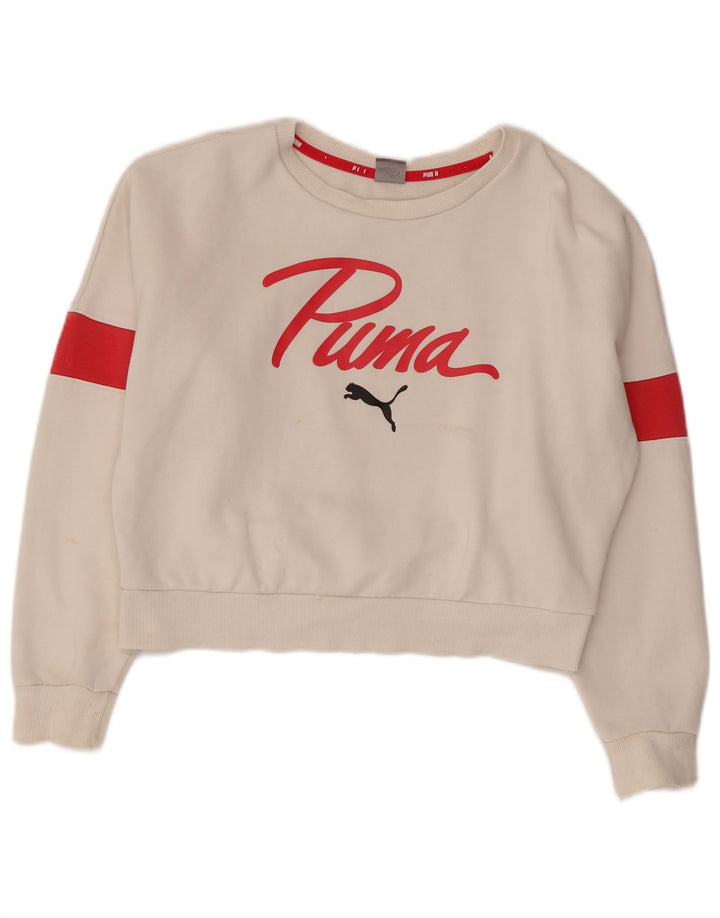 PUMA Damen-Pullover, übergroßer Crop-Sweatshirt, Gr. 10, Größe S, Weiß, Farbblock