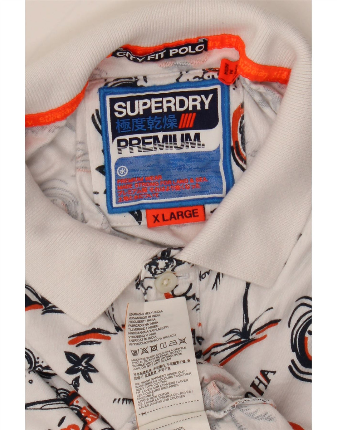 Superdry Herren Hawaii-Poloshirt XL aus weißer Baumwolle