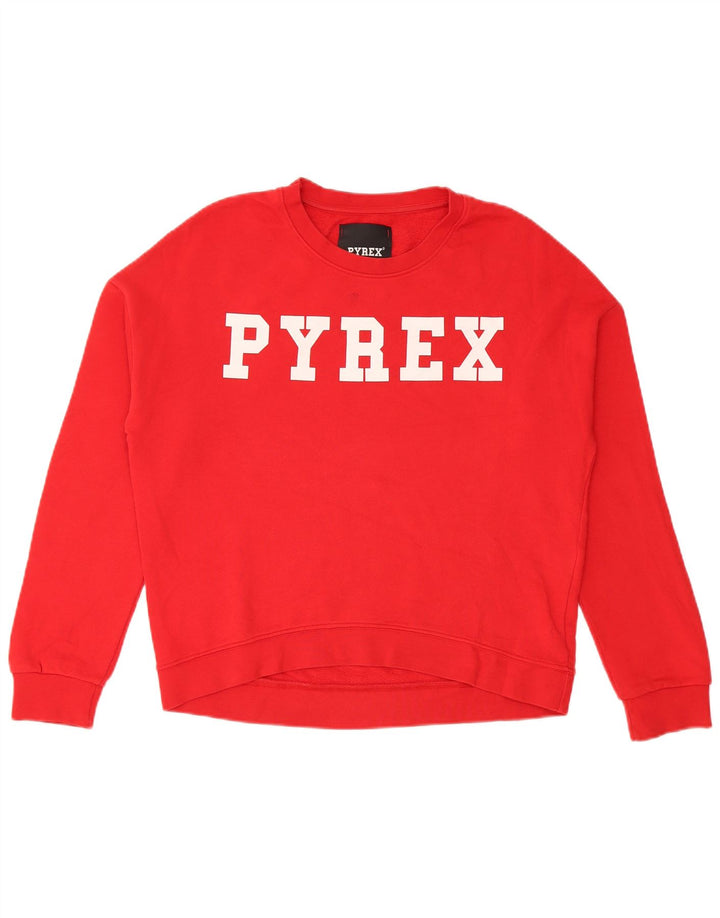 Pyrex Damen Grafik-Sweatshirt-Pullover UK 14 Mittelrote Baumwolle