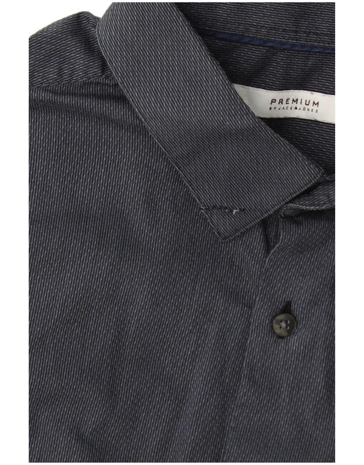 Jack & Jones Herrenhemd, Größe 42, groß, graue Nadelstreifen-Baumwolle