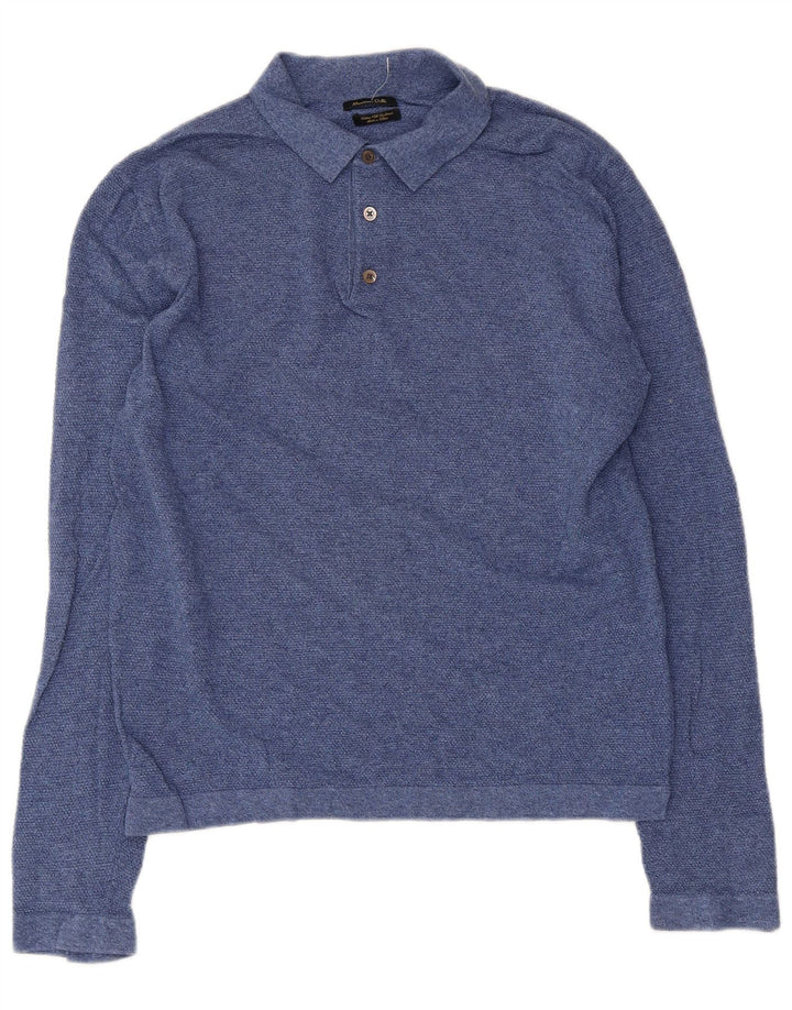 MASSIMO DUTTI Herren-Langarm-Poloshirt, große blaue Baumwolle