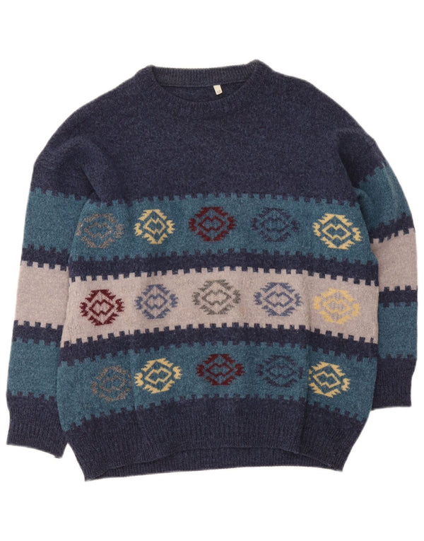 Vintage Herren Pullover mit Rundhalsausschnitt IT 50 Medium Navy Blue Geometrisch