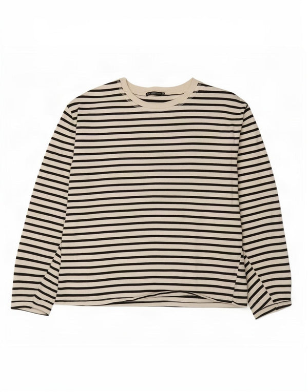 Zara Damen Top Langarm UK 18 XL Weiß gestreift